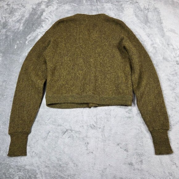 Vintage 60s 70s Mohair Cardigan Mens Medium Army Green Fuzzy Grunge Kurt Cobain - Picture 10 of 12
